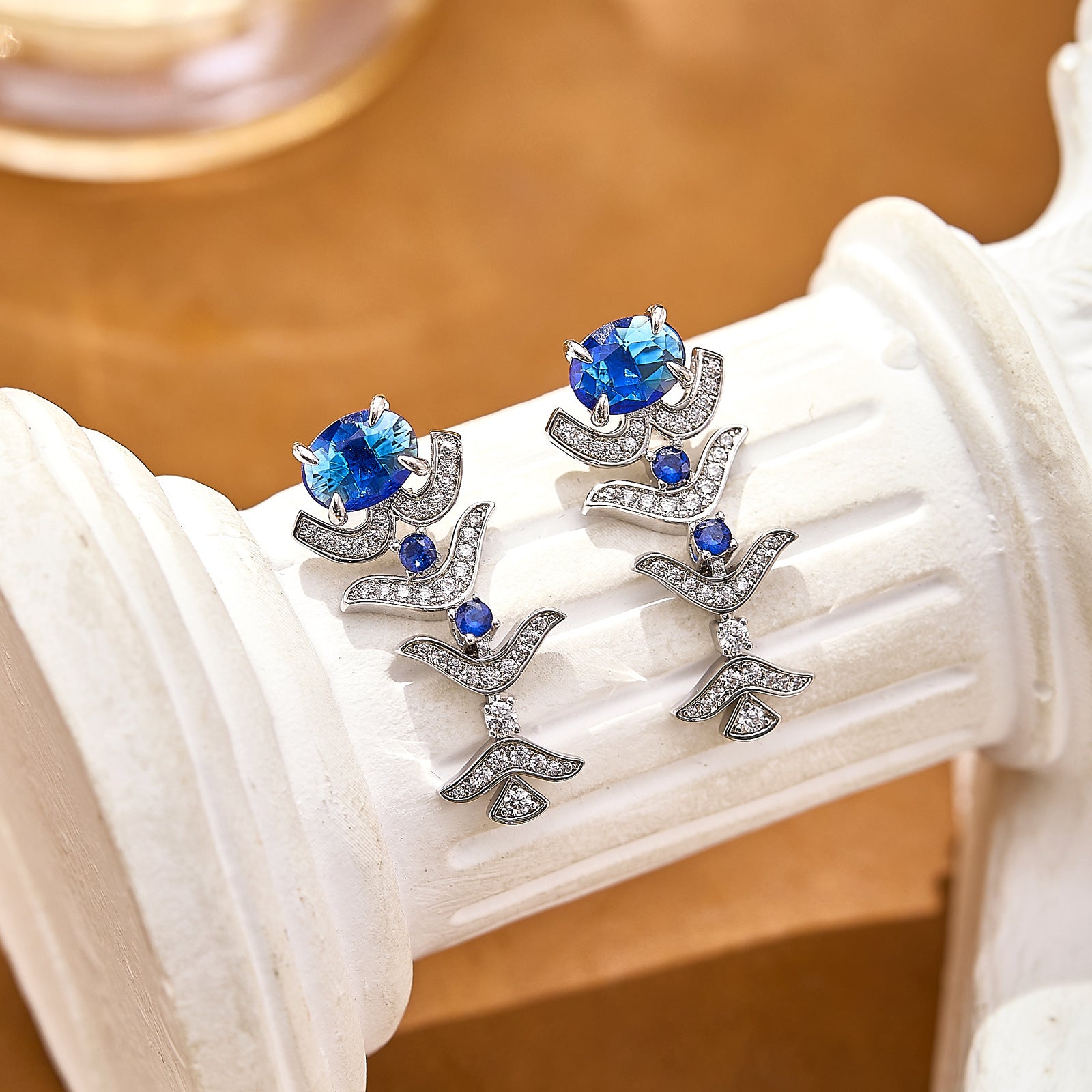 Luxury Sapphire Blue Crystal Jewelry Set – Necklace Earrings Bracelet Ring for Women