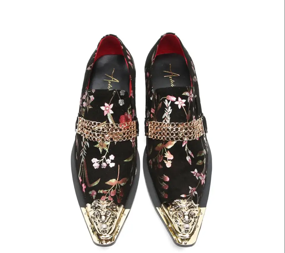 Black printed square toe men's dress shoes