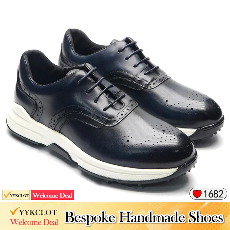 Chaussures de golf antidérapantes noires en cuir de luxe pour hommes