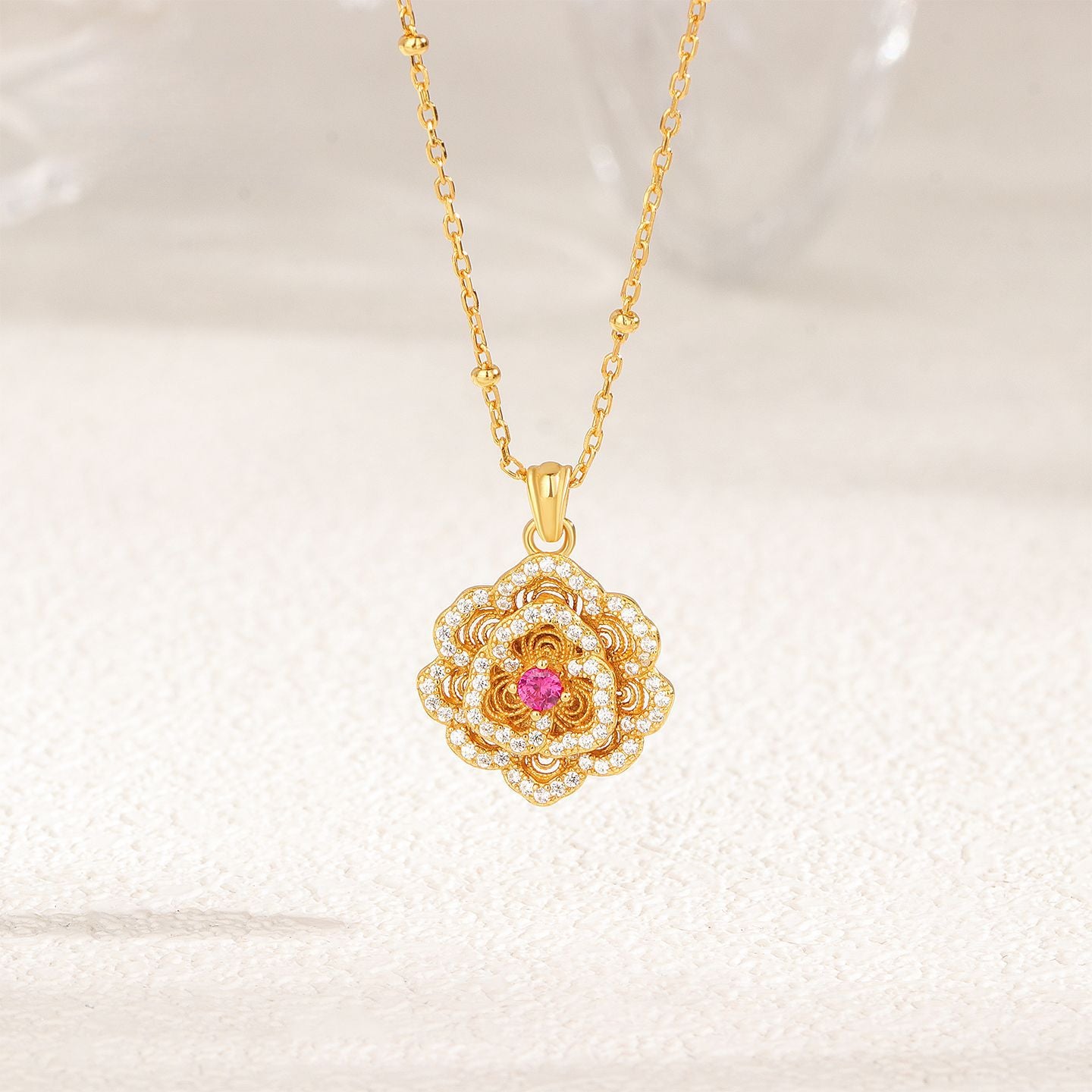 S925 Sterling Silver Diamond Flower Necklace