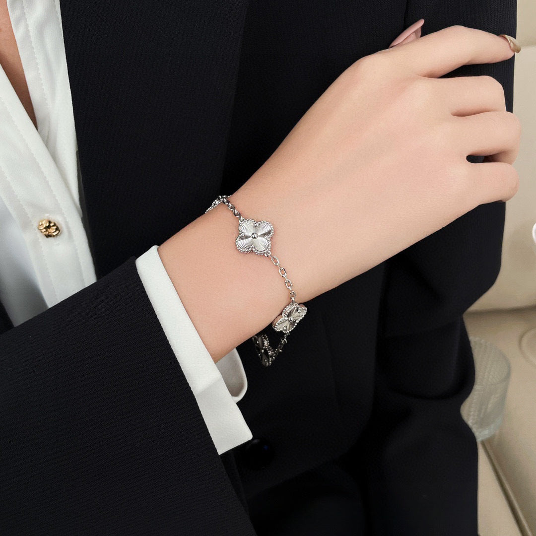 Sterling Silver Clover Laser Bracelet