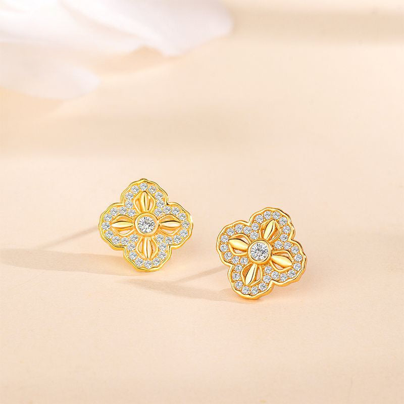 S925 sterling silver four-leaf clover stud earrings