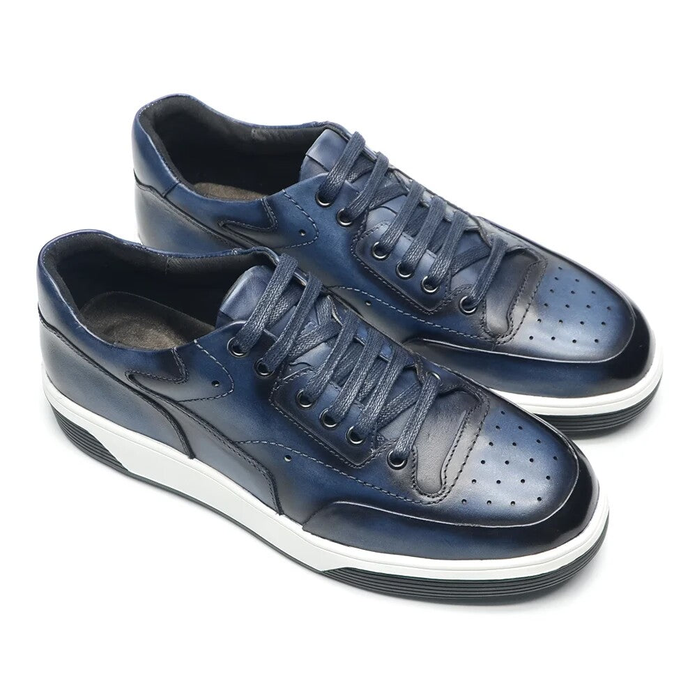 Scarpe casual di lusso in pelle fatte a mano, sneakers basse da uomo per l'esterno
