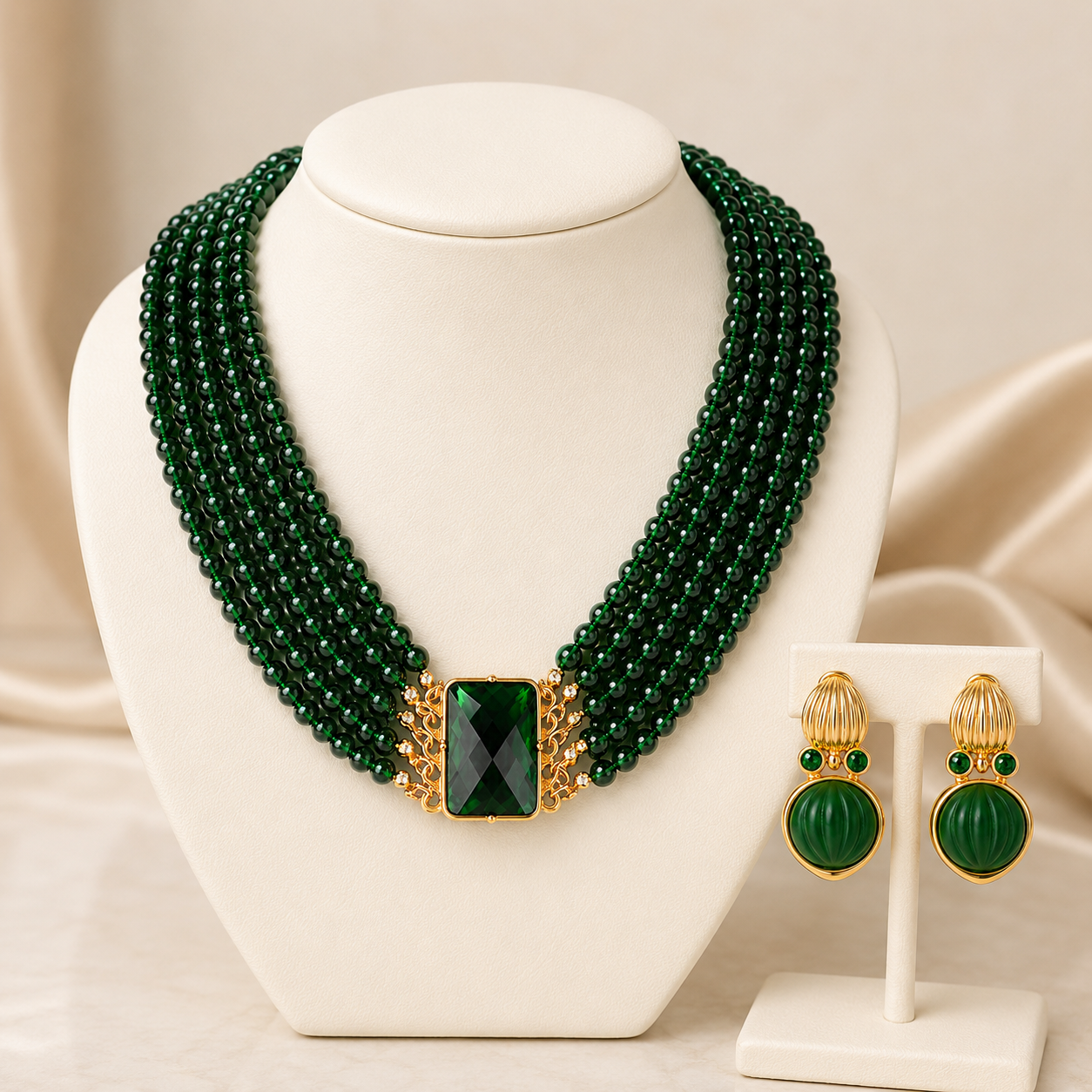 Elegant Green Crystal Beaded Jewelry Set for Evening Wear