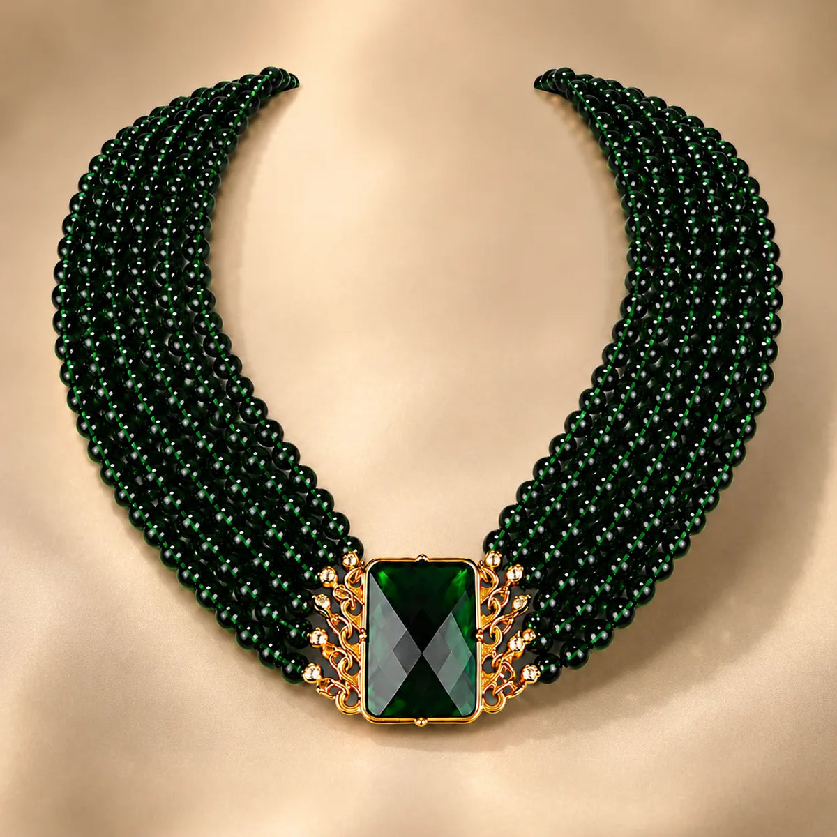 Parure de bijoux élégante en cristal vert et perles, pour tenue de soirée