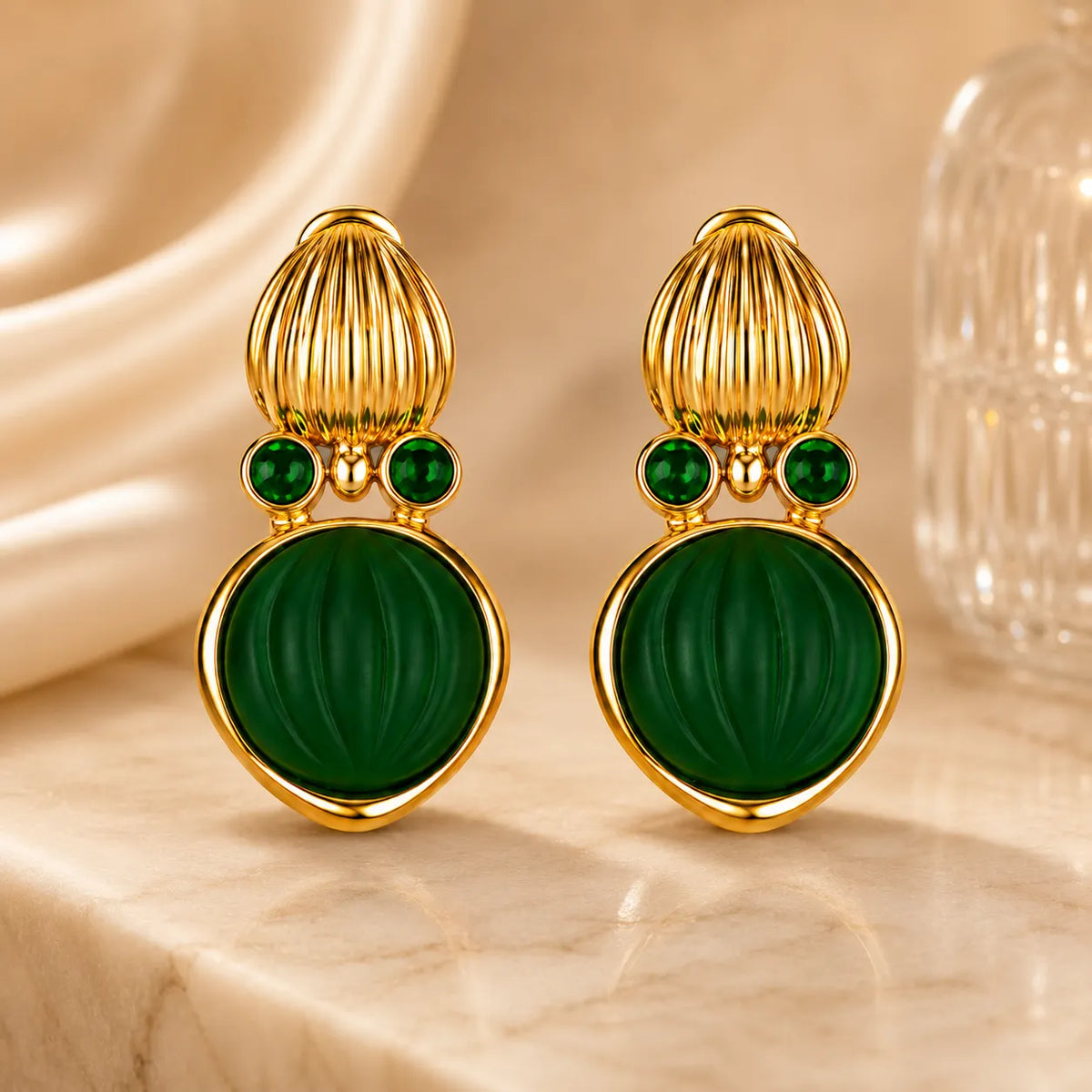 Parure de bijoux élégante en cristal vert et perles, pour tenue de soirée