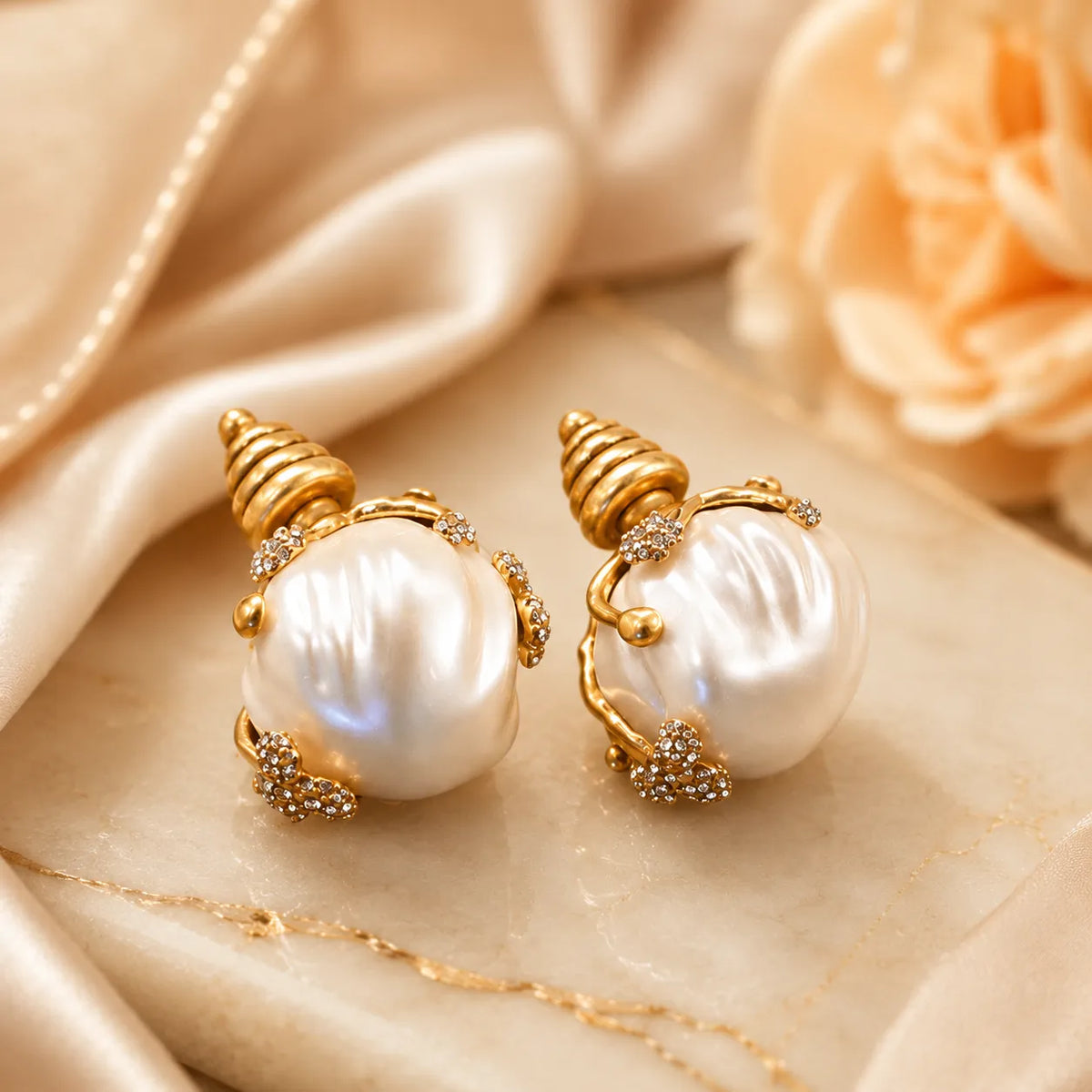 Ensemble Bague et Boucles d'Oreilles Fleur Perle de Luxe pour Femme