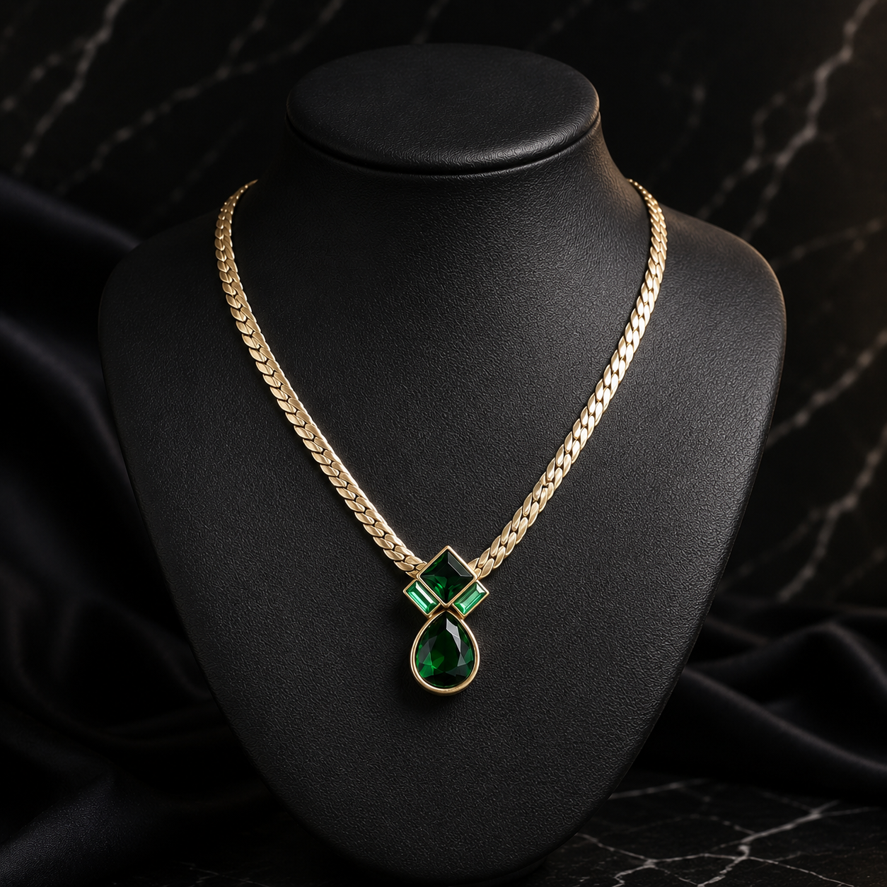 Parure Collier et Boucles d'Oreilles Goutte Émeraude de Luxe