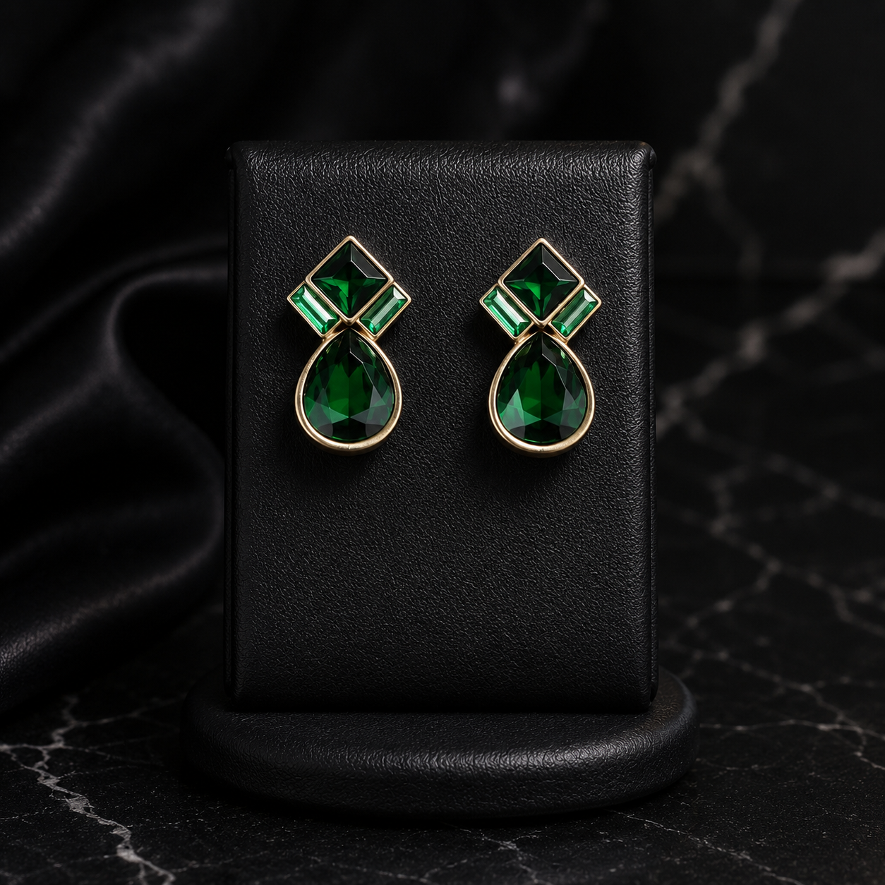 Parure Collier et Boucles d'Oreilles Goutte Émeraude de Luxe