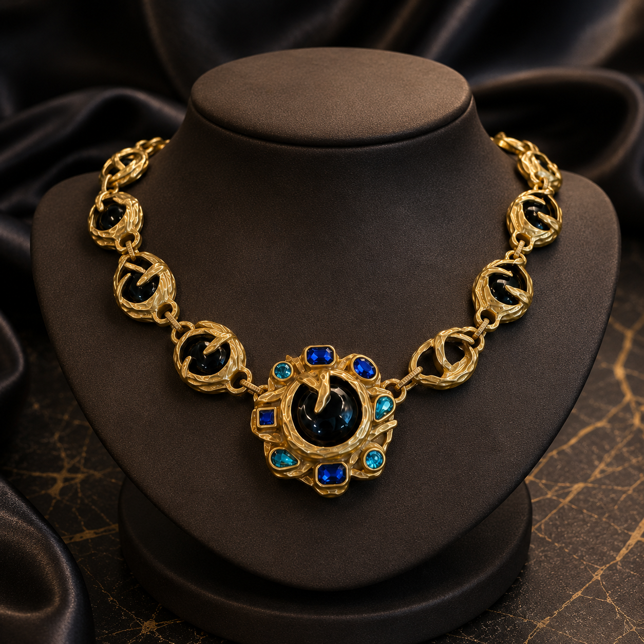 Luxury Black and Blue Crystal Necklace Earrings Bracelet Jewelry Set