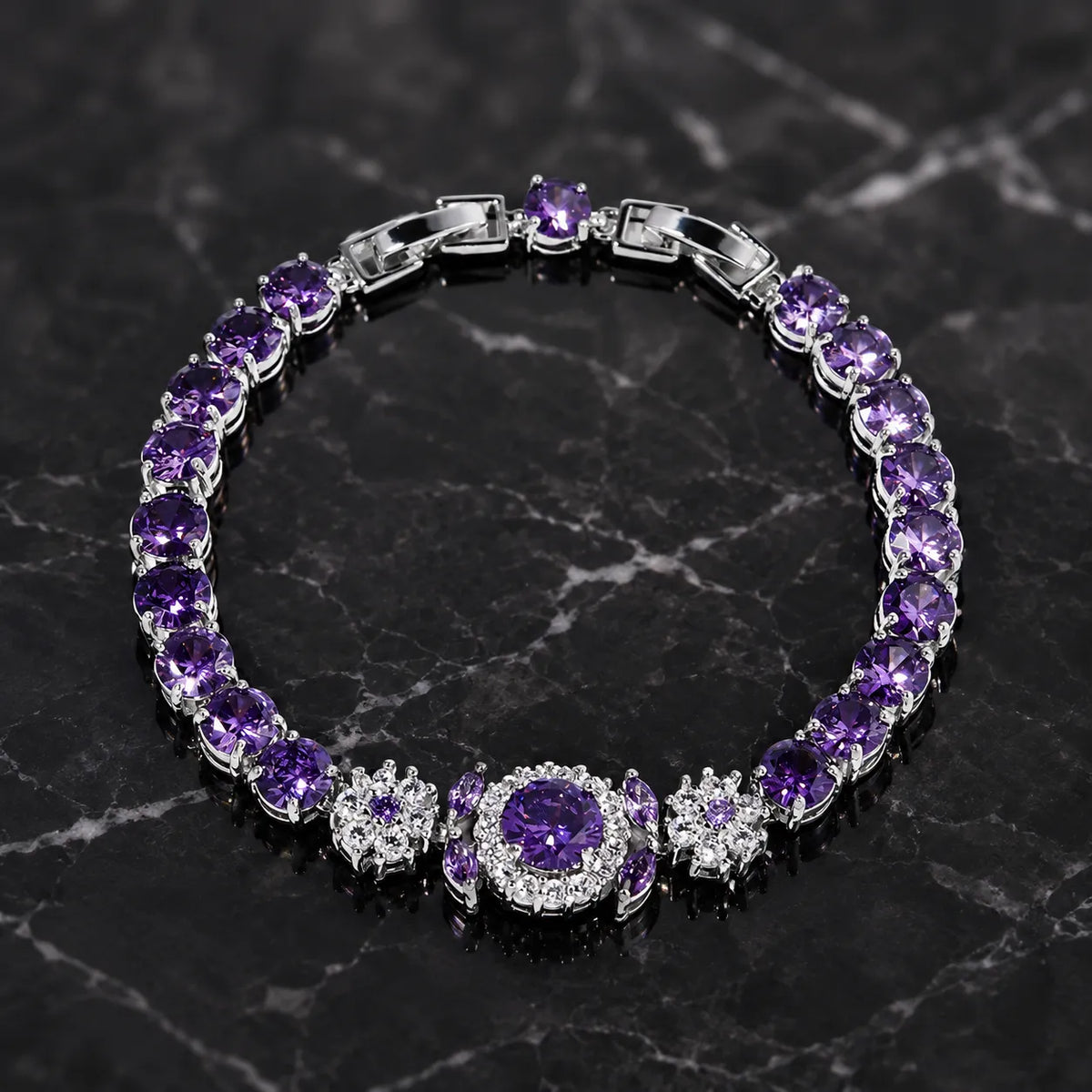Bracelet de luxe en cristal améthyste violet pour femmes