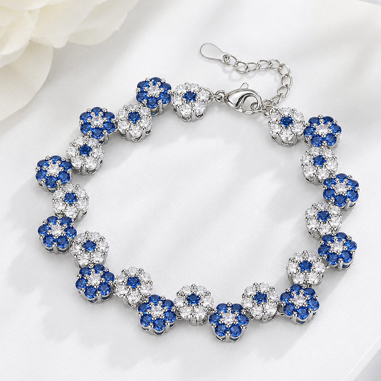 Romantic Pink Floral Necklace Bracelet Earrings Jewelry Set