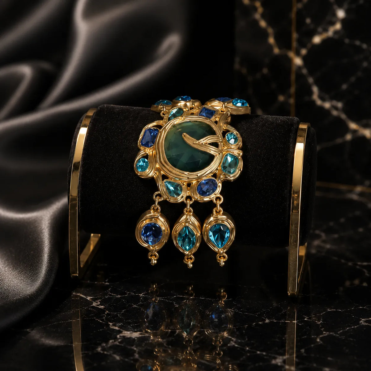 Luxury Blue Green Gemstone Necklace and Bracelet Jewelry Set