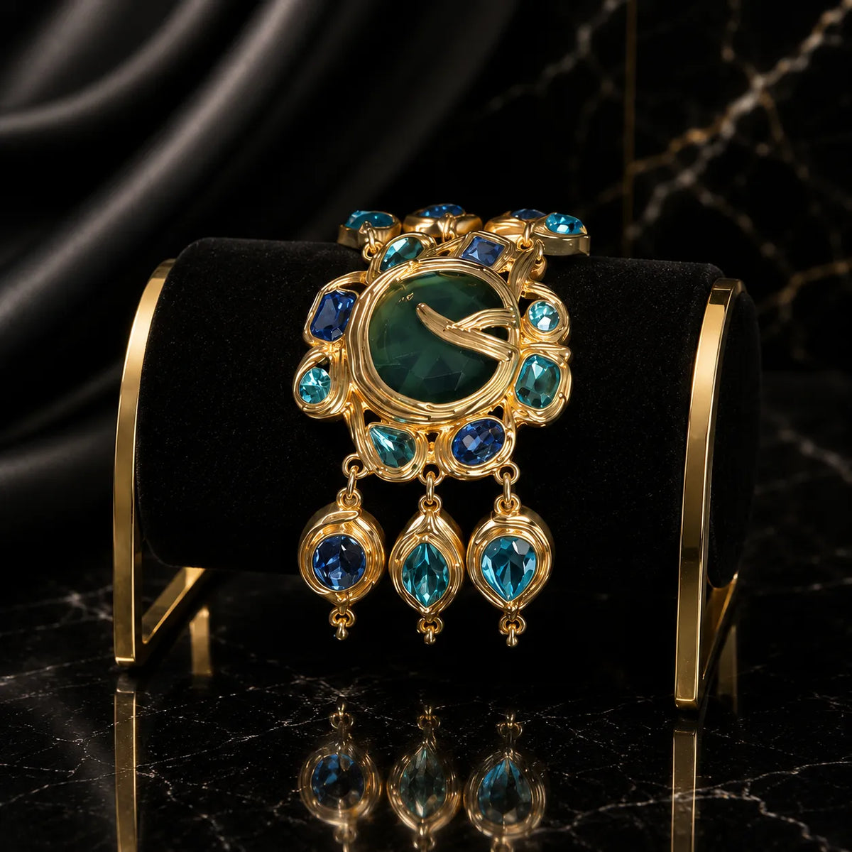 Luxury Blue Green Gemstone Necklace and Bracelet Jewelry Set