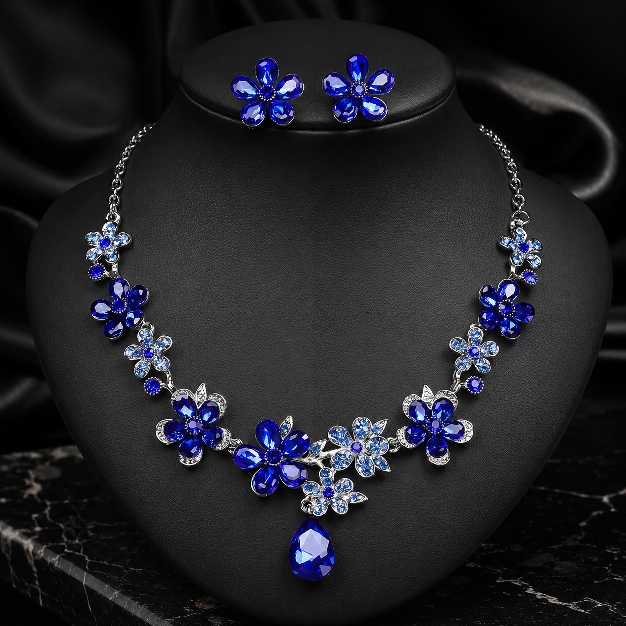 Multicolor Flower Crystal Necklace Earrings Set Gold Plated Statement Jewelry for Women Party Wedding Jewelry Set
