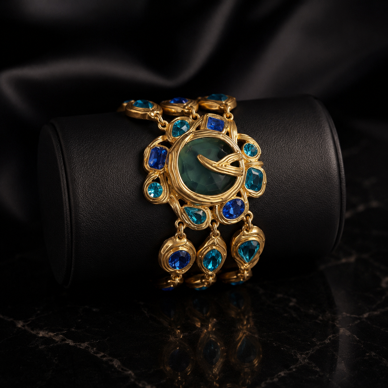 Luxury Peacock Blue Green Crystal Necklace and Bracelet Jewelry Set