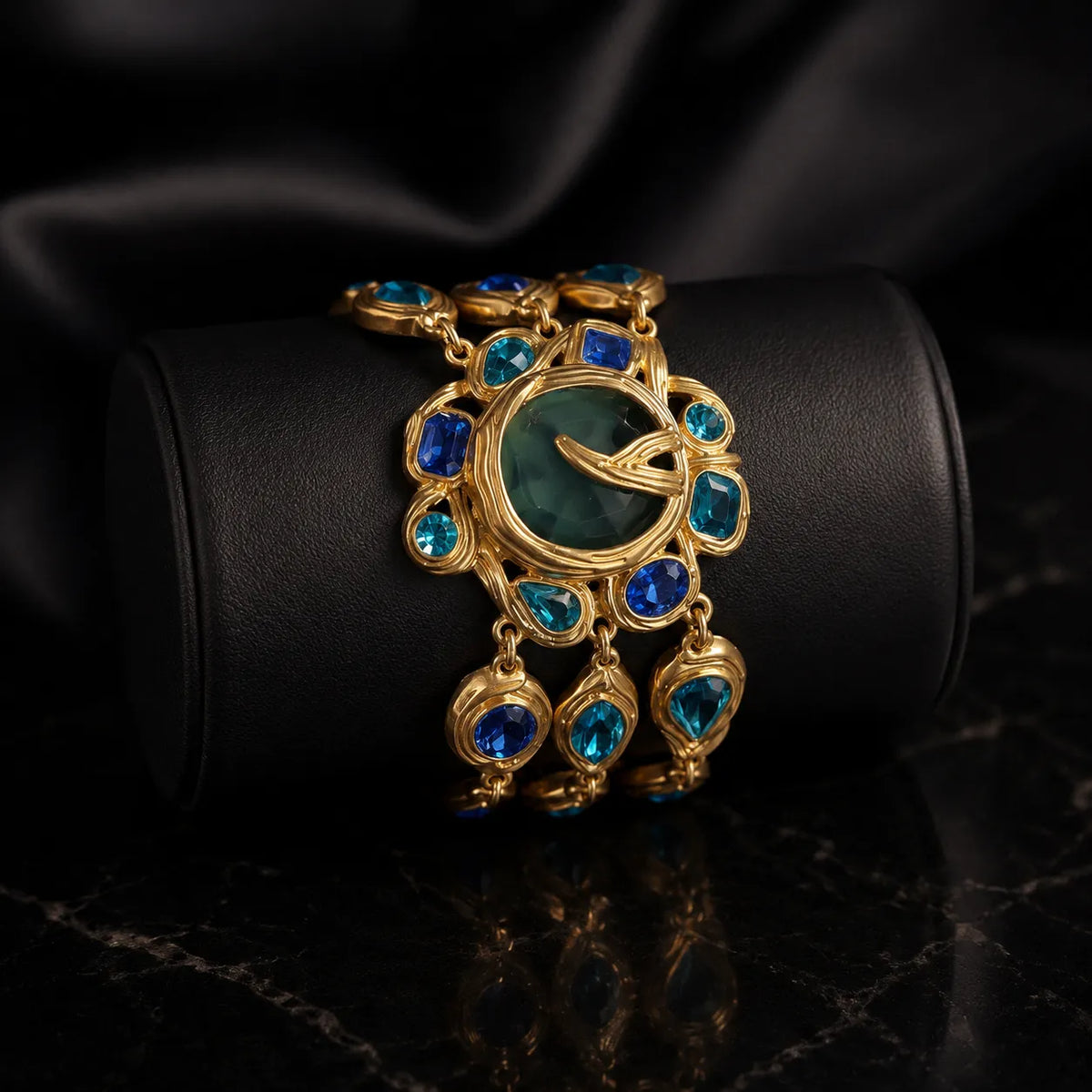 Parure Collier et Bracelet Cristal Bleu-Vert Paon de Luxe