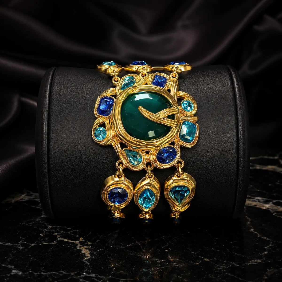 Parure Collier et Bracelet Cristal Bleu-Vert Paon de Luxe
