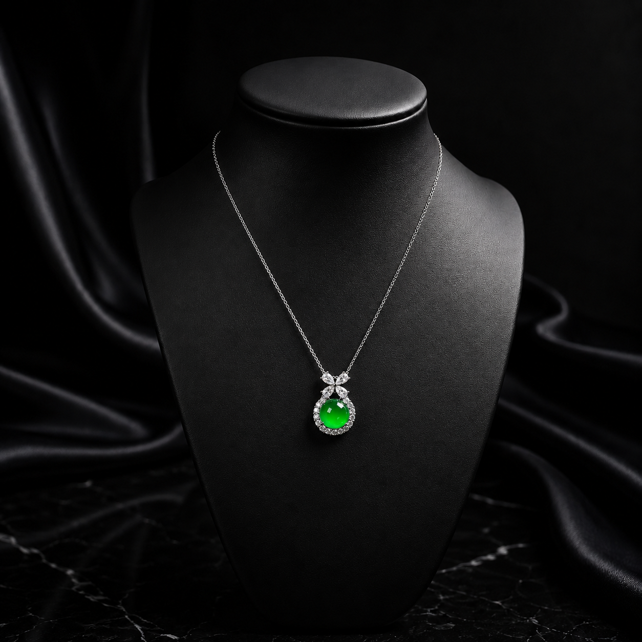 Jade Bow Round Pendant Necklace for Women Elegant Green Gem Jewelry