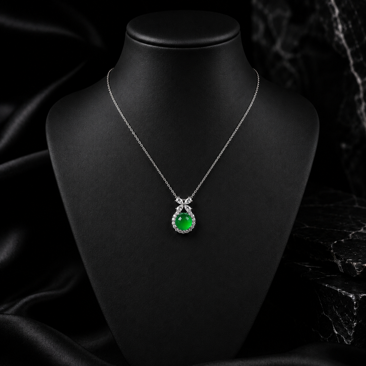 Jade Bow Round Pendant Necklace for Women Elegant Green Gem Jewelry