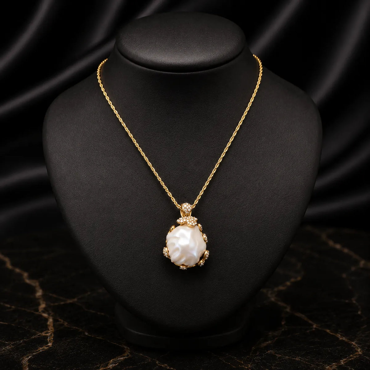 Luxury Baroque Pearl Necklace Ring and Earrings Jewelry Set for Women