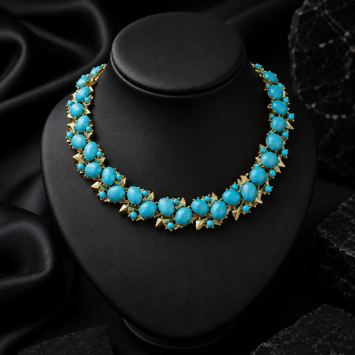 Parure de bijoux de luxe Collier Boucles d'oreilles Bracelet Perles Turquoise