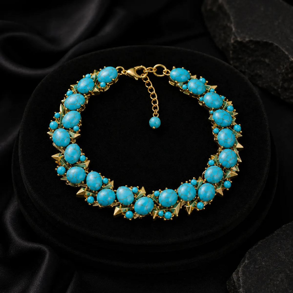 Parure de bijoux de luxe Collier Boucles d'oreilles Bracelet Perles Turquoise