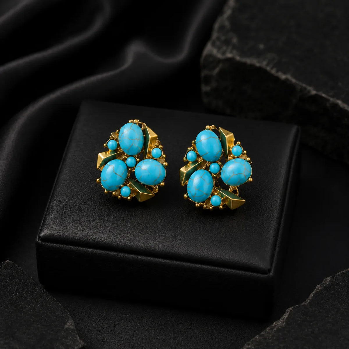 Parure de bijoux de luxe Collier Boucles d'oreilles Bracelet Perles Turquoise