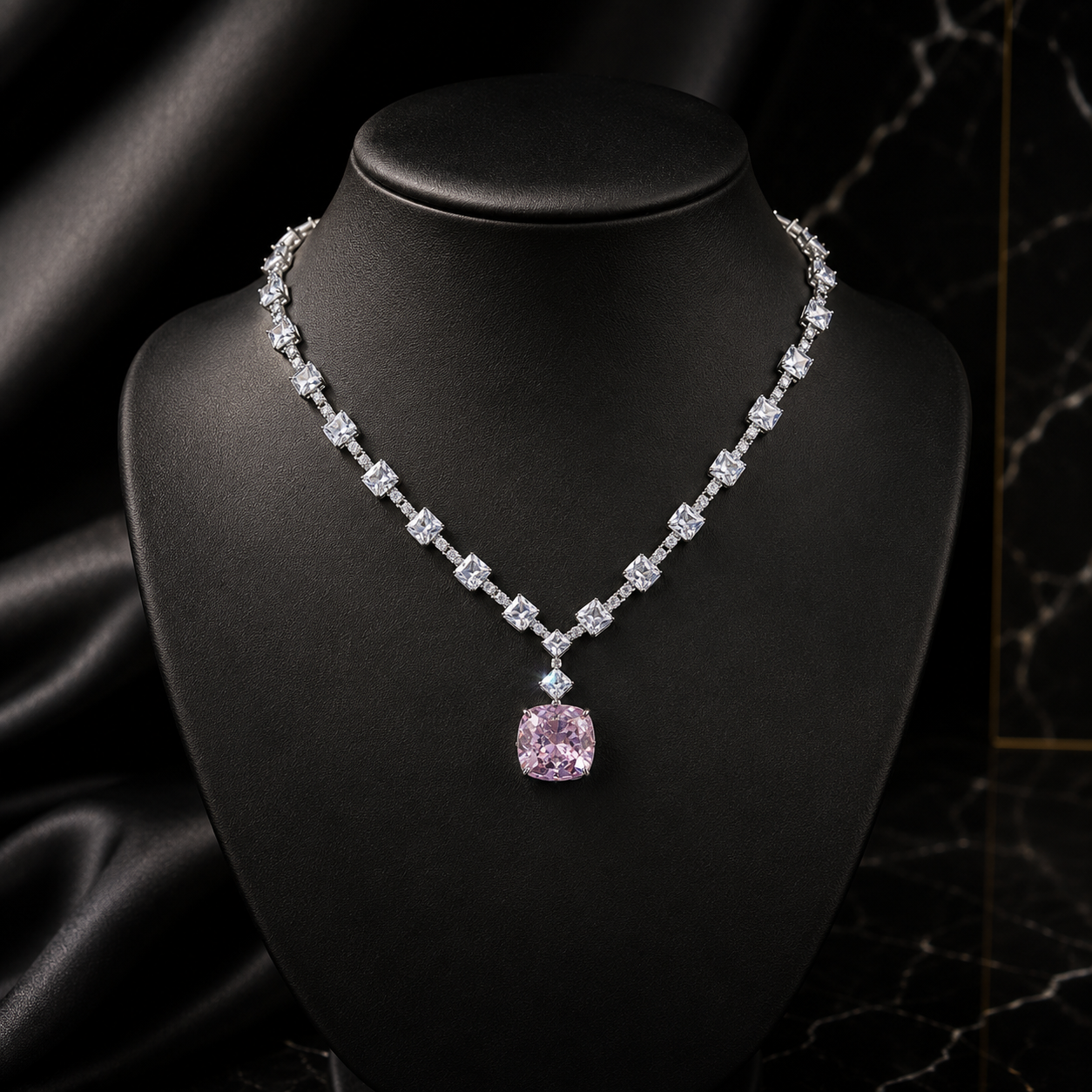 Luxury Square Cut Crystal Pendant Necklace Elegant Diamond-Style Jewelry for Women Statement Minimal Design