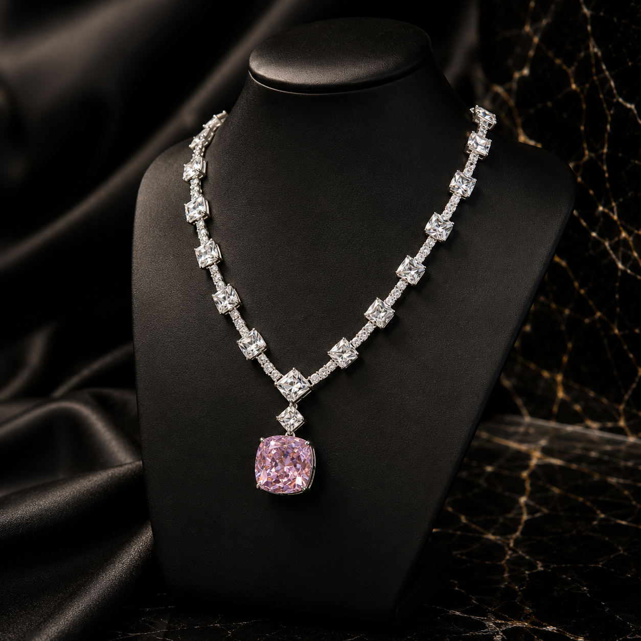 Luxury Square Cut Crystal Pendant Necklace Elegant Diamond-Style Jewelry for Women Statement Minimal Design