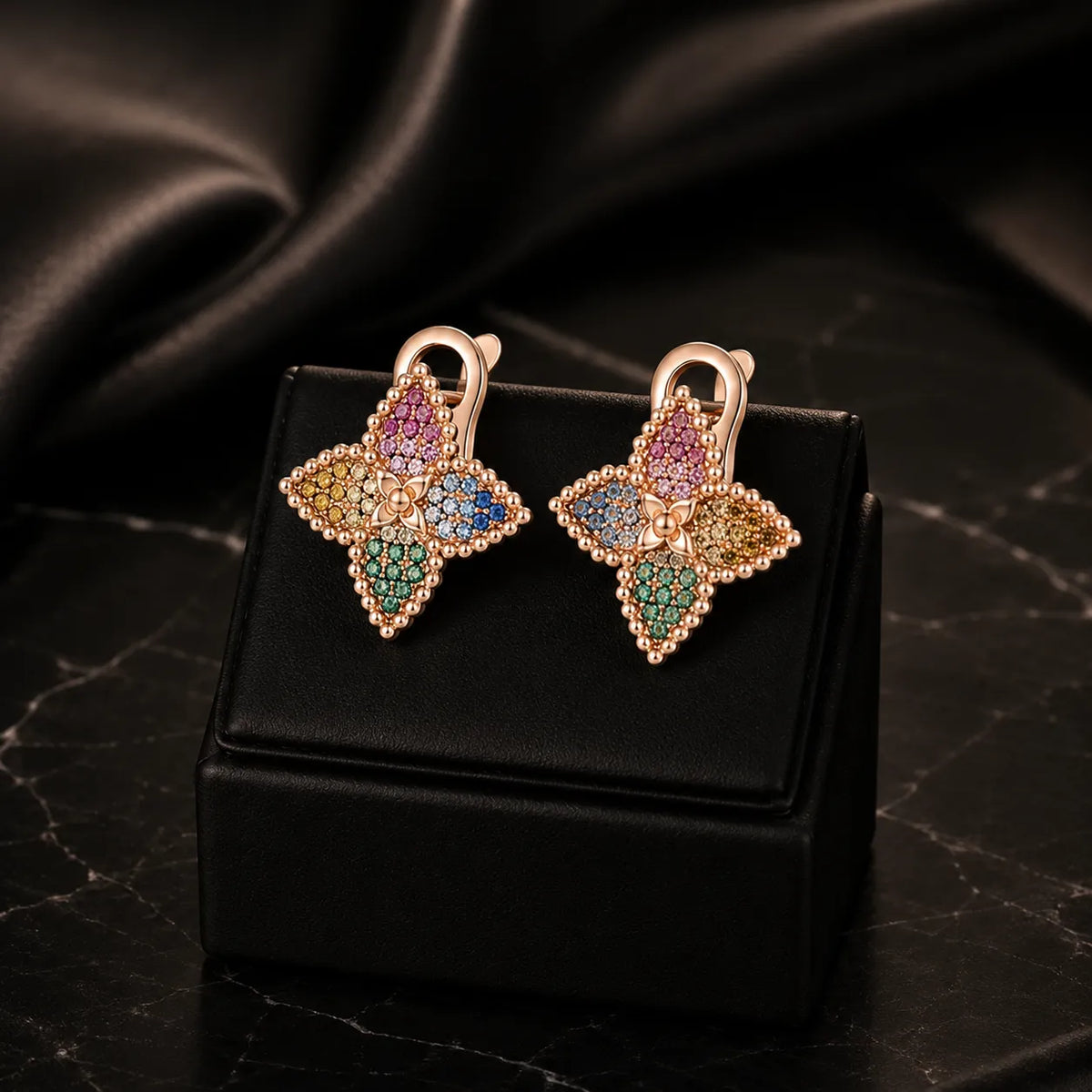 Luxury Multicolor Clover Pendant Necklace and Earrings Jewelry Set for Women