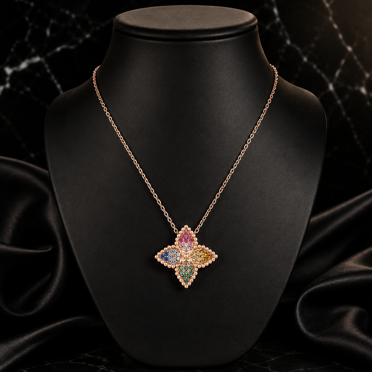 Luxury Multicolor Clover Pendant Necklace and Earrings Jewelry Set for Women