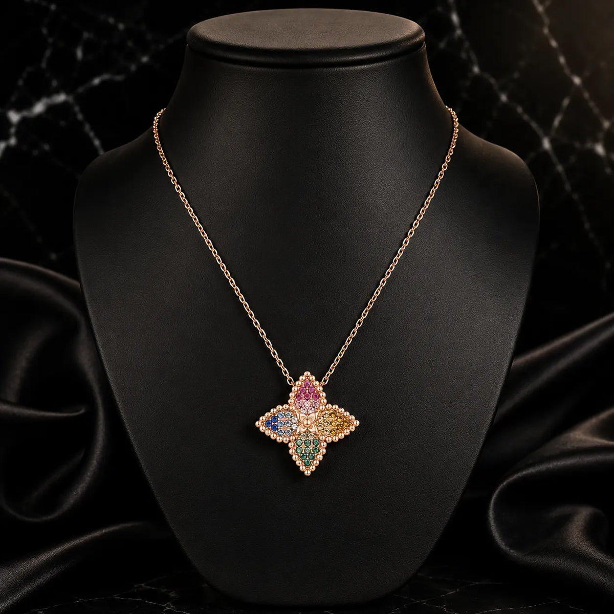 Luxury Multicolor Clover Pendant Necklace and Earrings Jewelry Set for Women