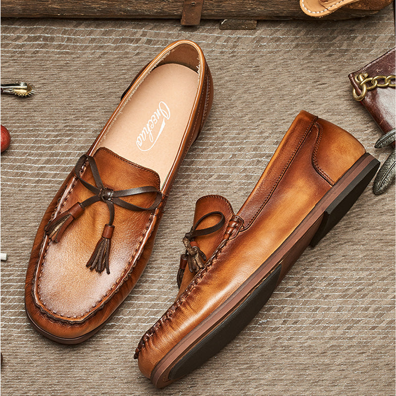Brown leather flat business shoes Casual loafers for men