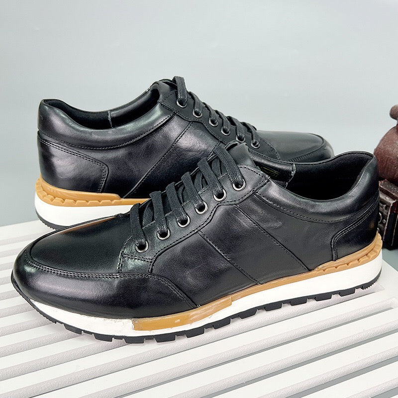 Baskets décontractées en cuir véritable, chaussures quotidiennes vintage en cuir à lacets pour hommes