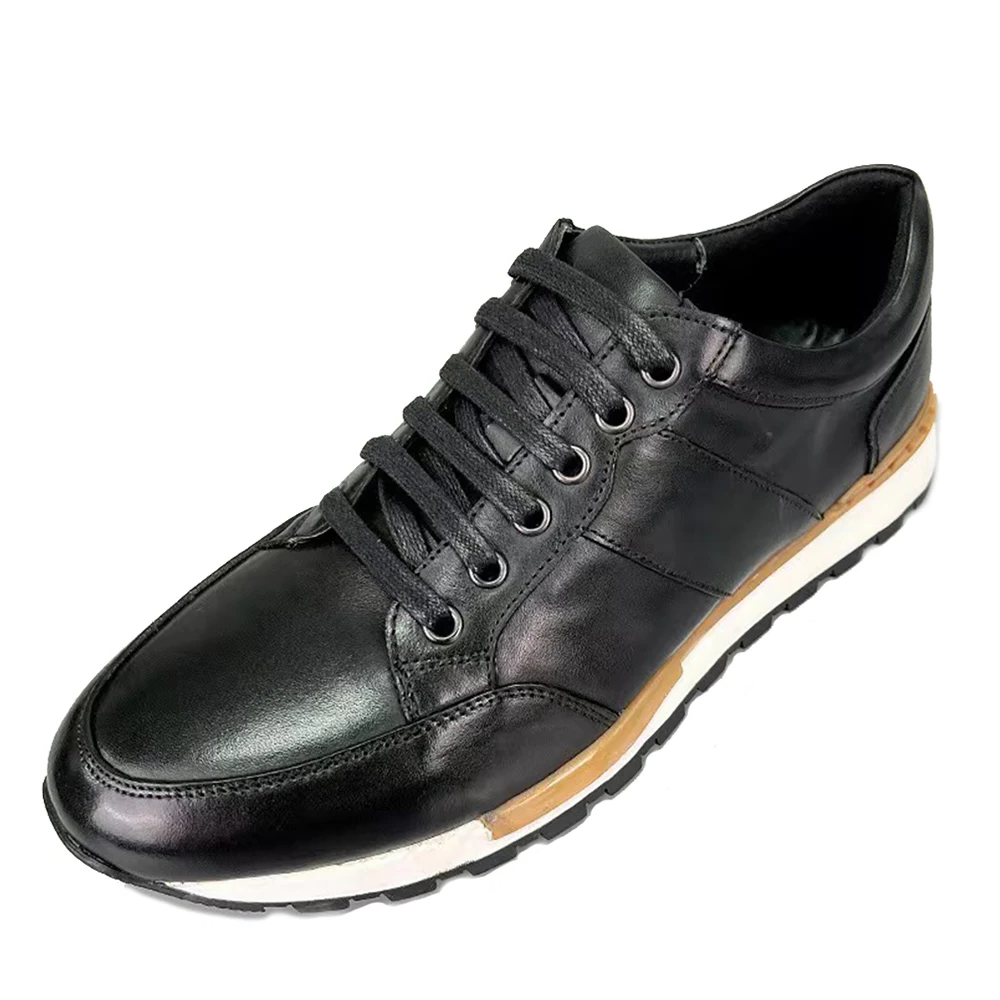 Baskets décontractées en cuir véritable, chaussures quotidiennes vintage en cuir à lacets pour hommes