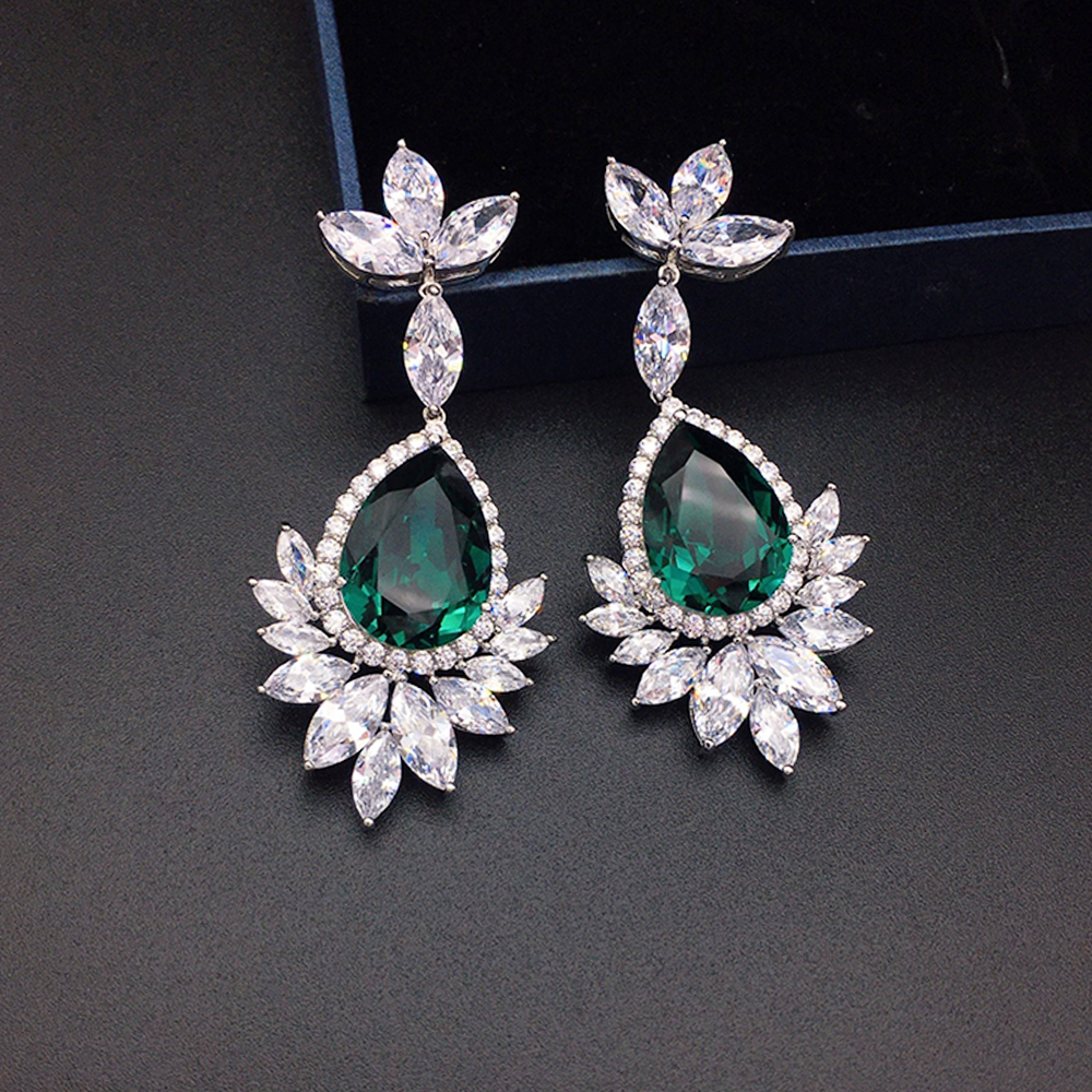 Luxury Sapphire Blue Crystal Floral Drop Earrings for Women