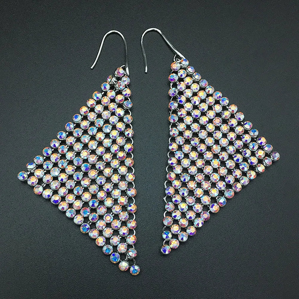 Boucles d'oreilles pendantes géométriques en cristal bleu pour femme