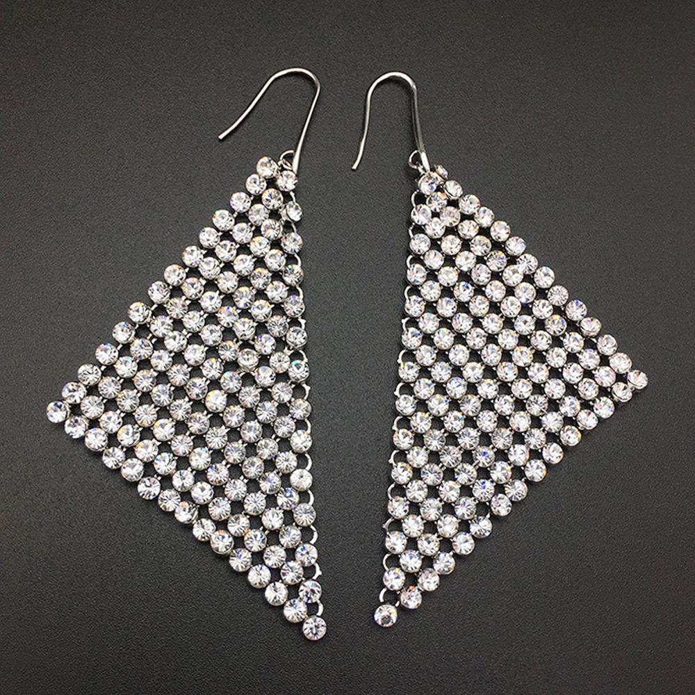 Blue Crystal Geometric Drop Earrings for Women
