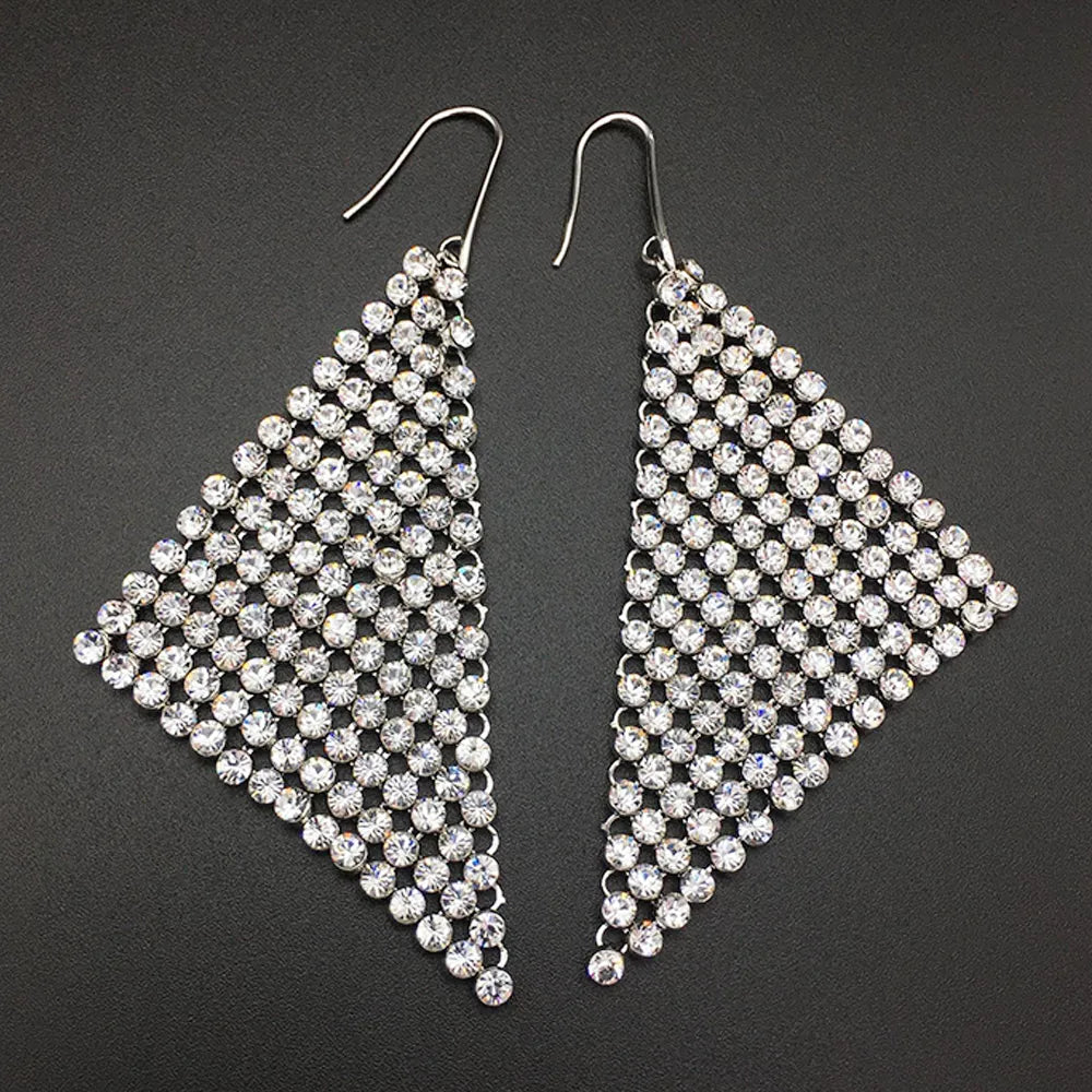 Boucles d'oreilles pendantes géométriques en cristal bleu pour femme