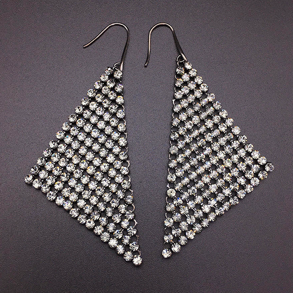 Blue Crystal Geometric Drop Earrings for Women