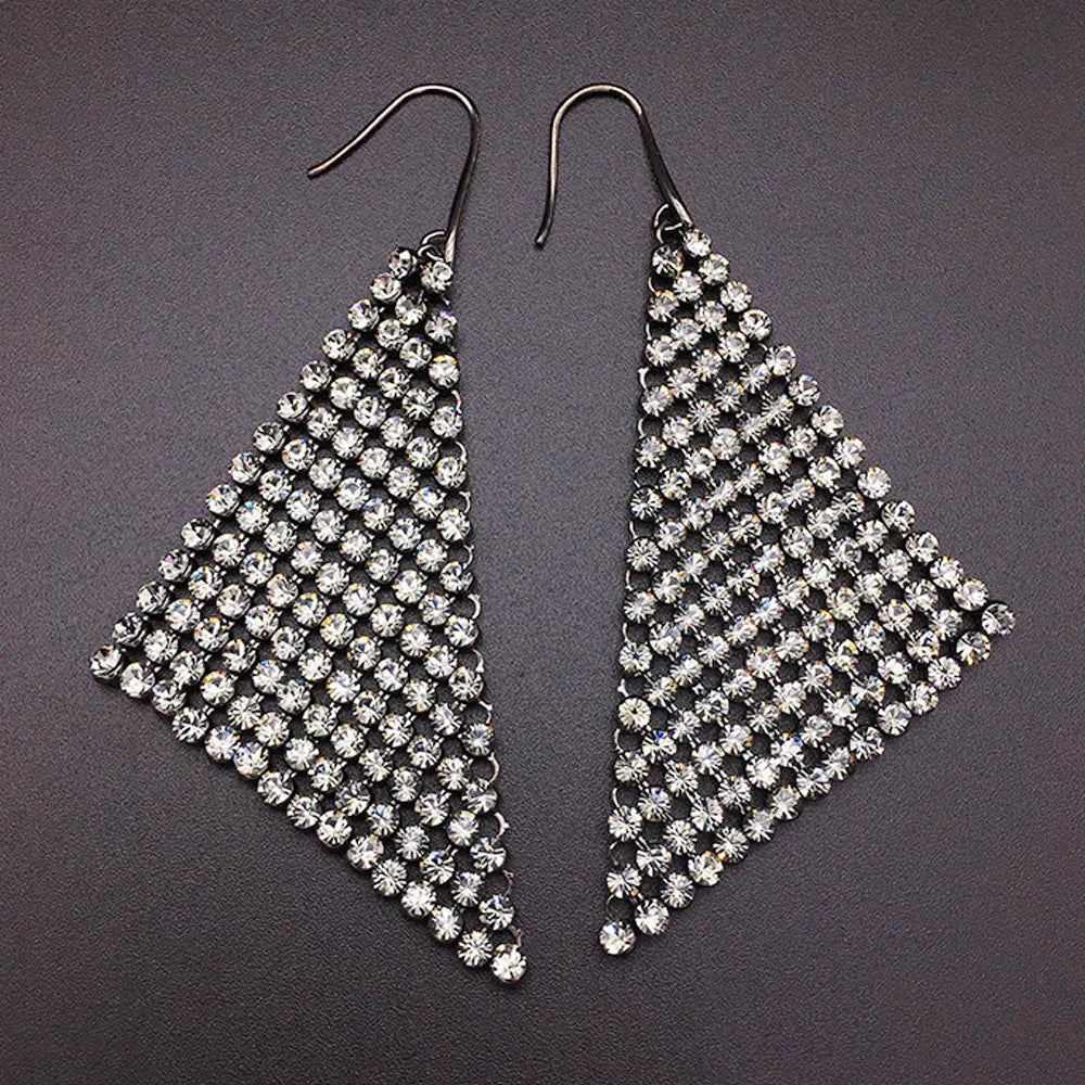 Boucles d'oreilles pendantes géométriques en cristal bleu pour femme
