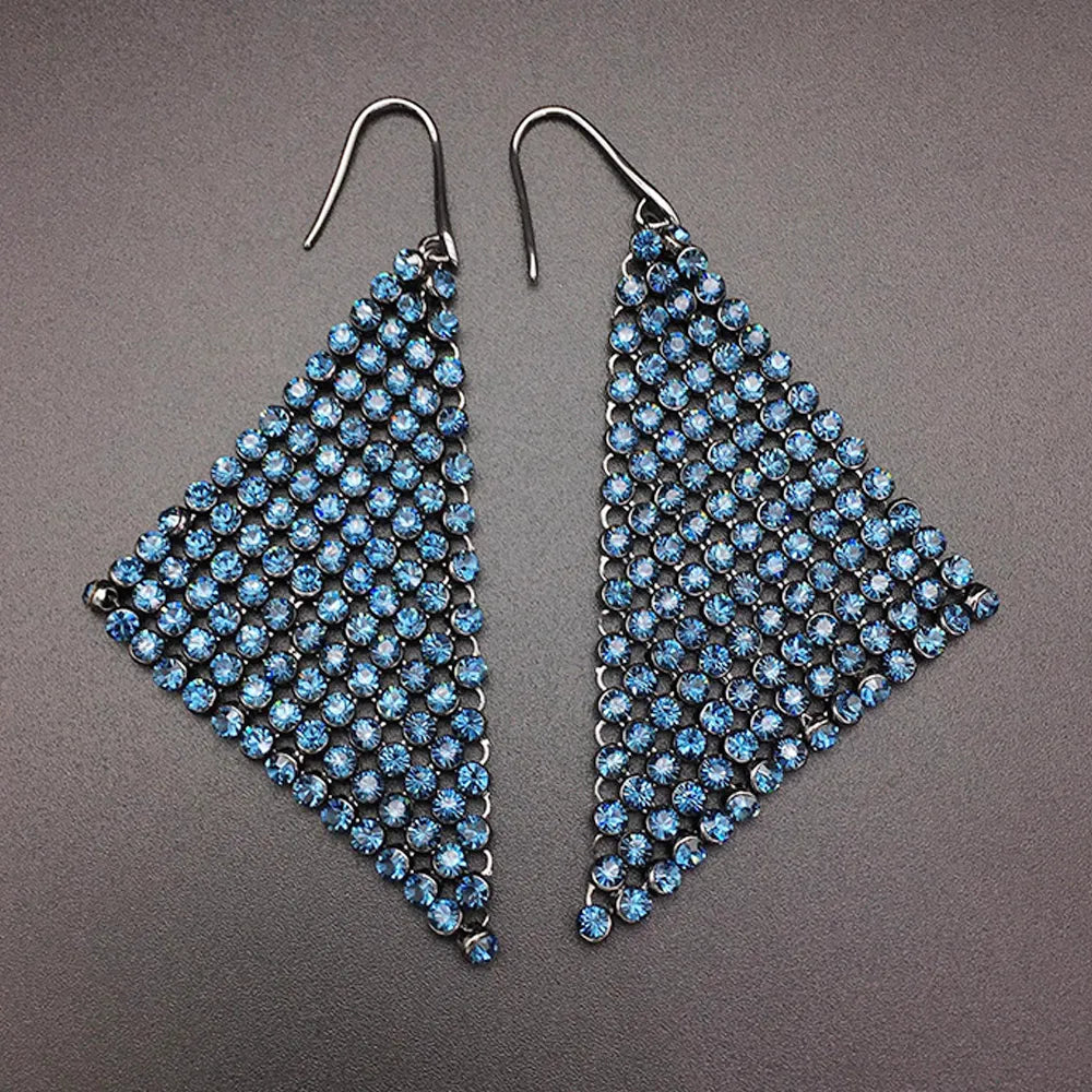 Boucles d'oreilles pendantes géométriques en cristal bleu pour femme