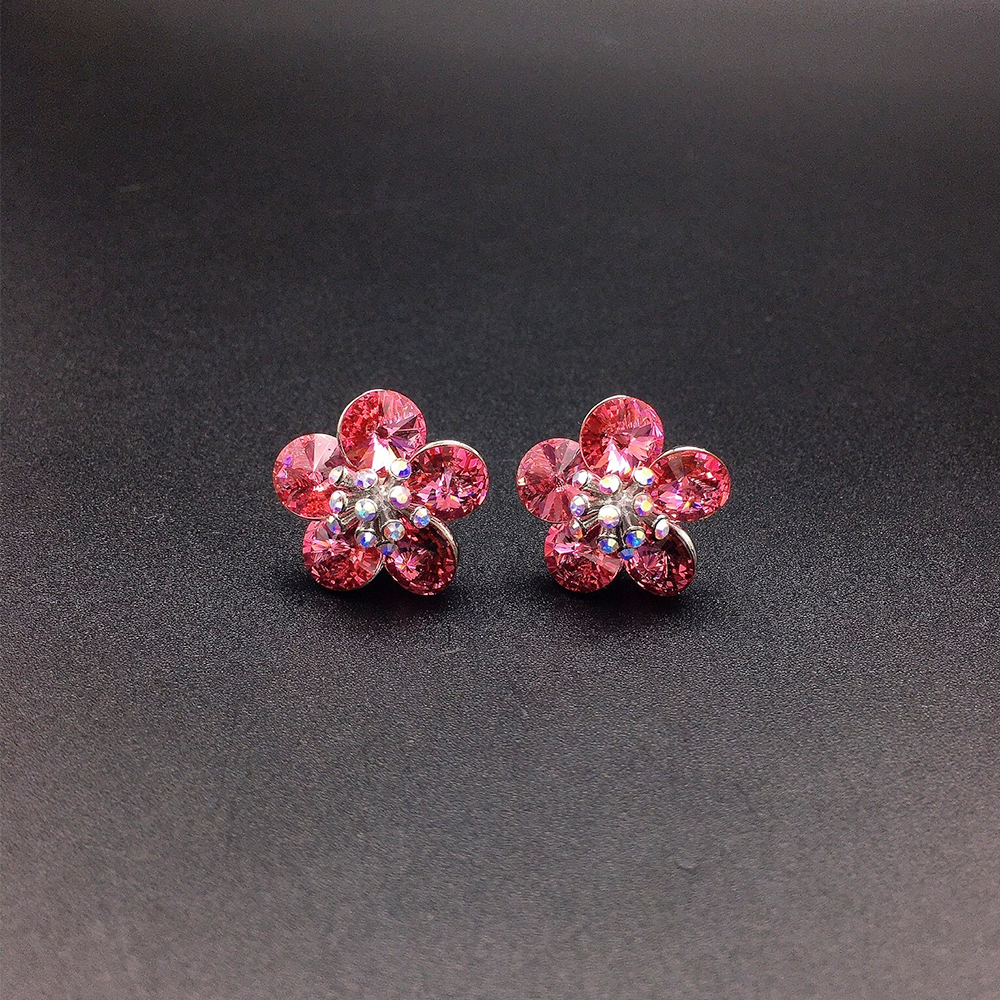 Boucles d'oreilles clous fleur en cristal multicolore pour femmes