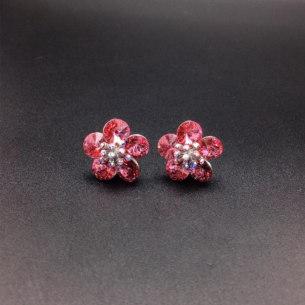 Boucles d'oreilles clous fleur en cristal multicolore pour femmes