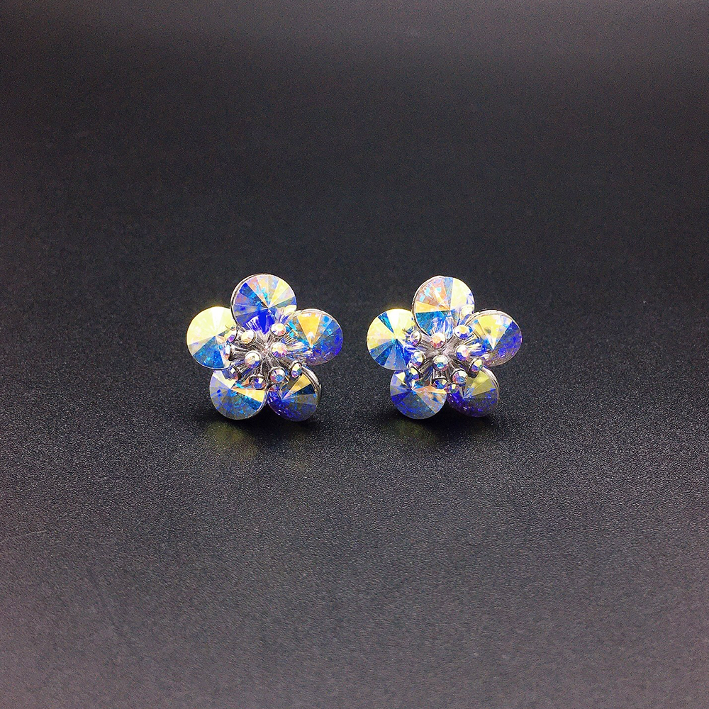 Boucles d'oreilles clous fleur en cristal multicolore pour femmes