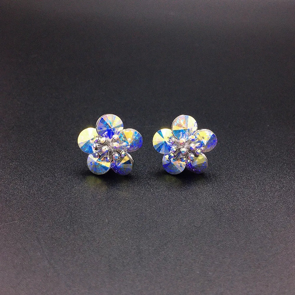 Boucles d'oreilles clous fleur en cristal multicolore pour femmes