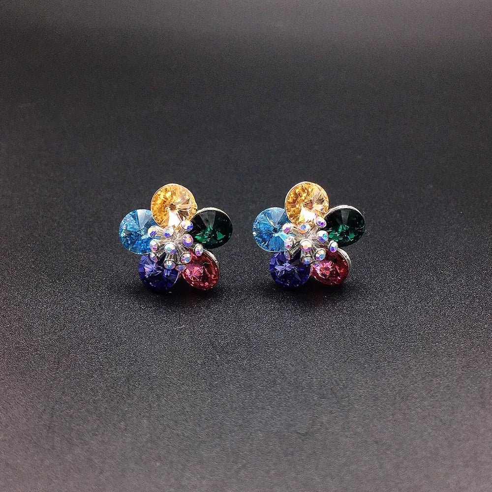 Boucles d'oreilles clous fleur en cristal multicolore pour femmes
