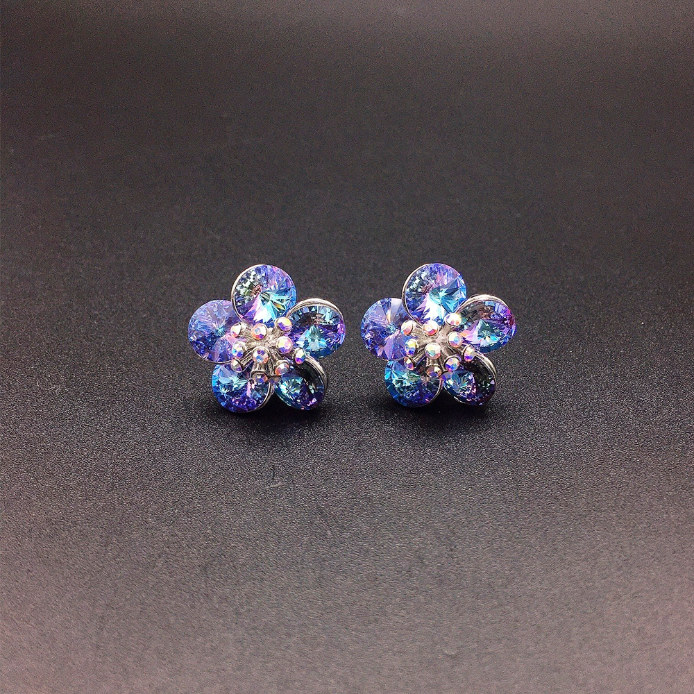 Boucles d'oreilles clous fleur en cristal multicolore pour femmes