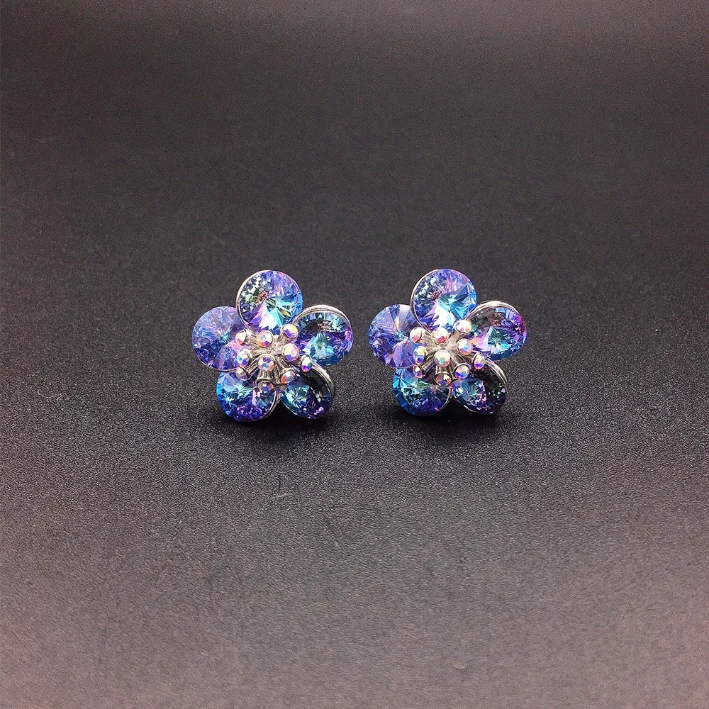 Boucles d'oreilles clous fleur en cristal multicolore pour femmes